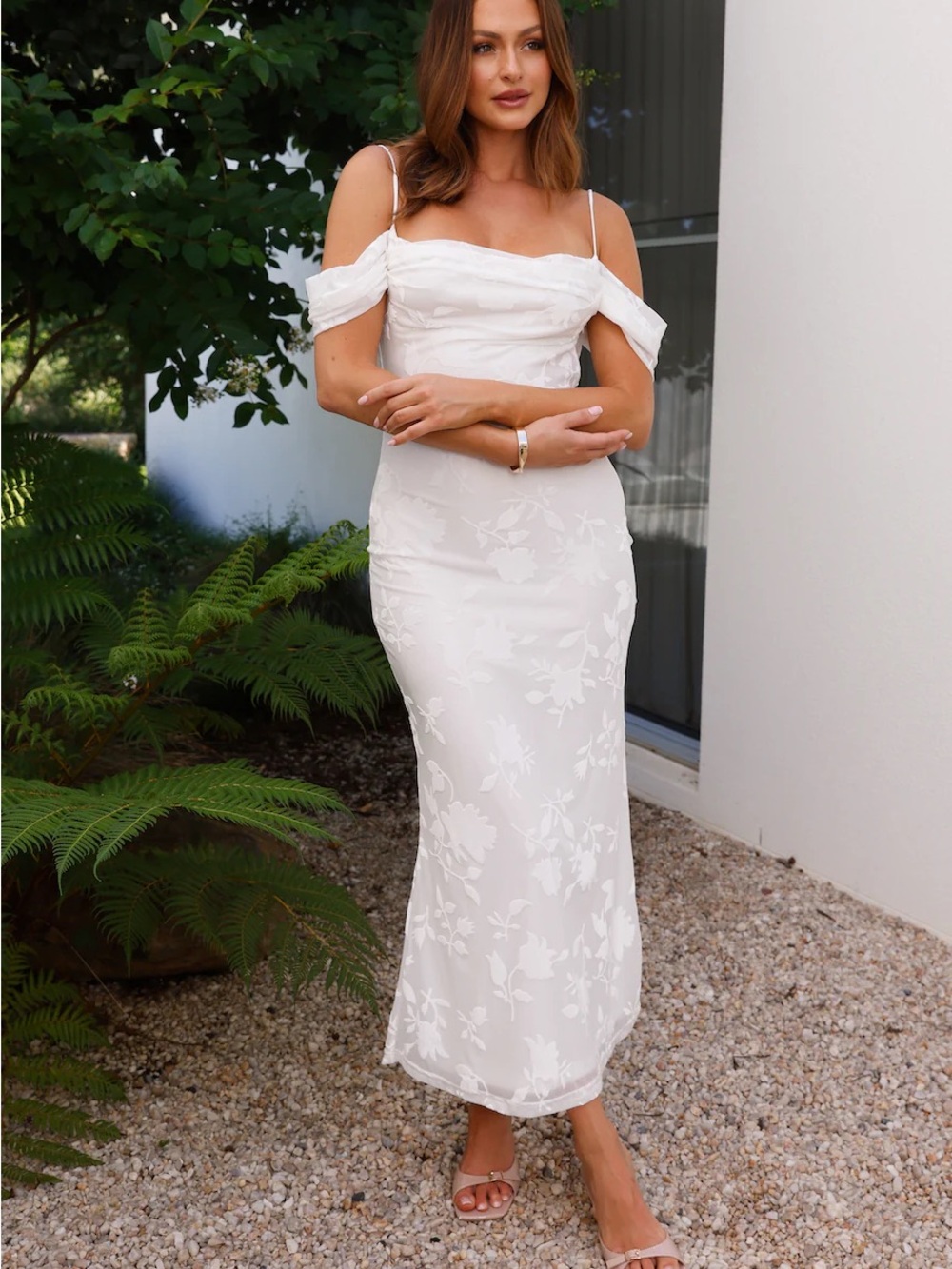 Hello Molly Good Fun Off Shoulder Maxi Dress White - S